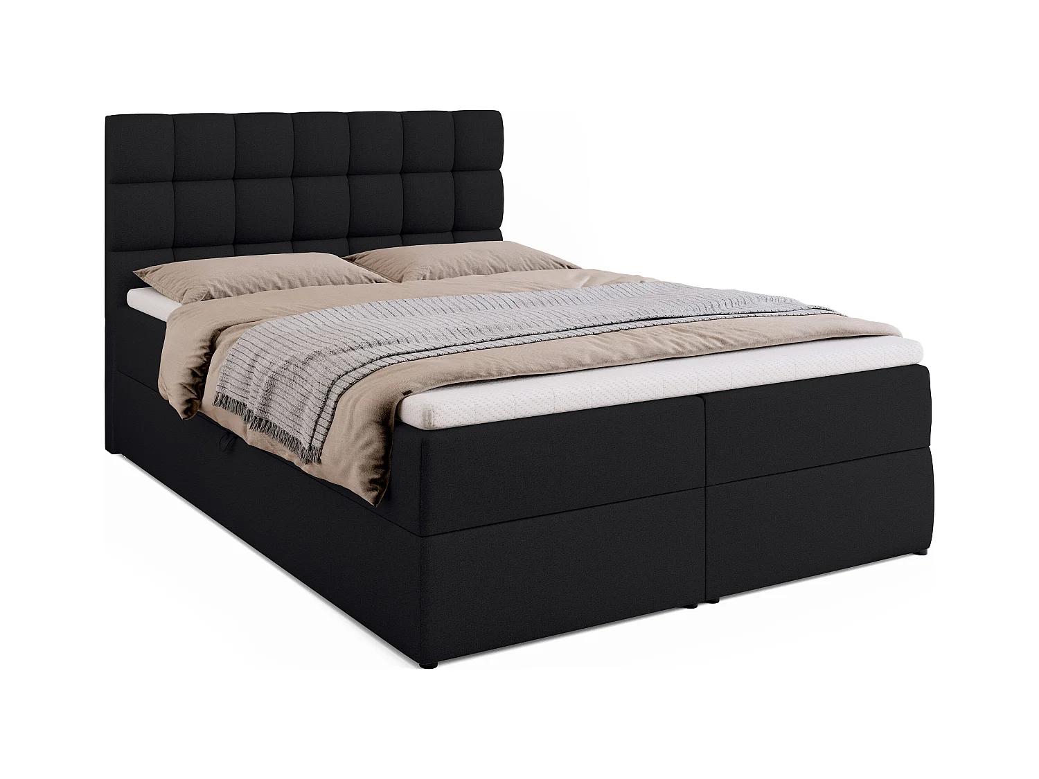 Boxspringbed met hoofdeinde, matras en dekmatras - DAKOTA - 140x200 - zwart