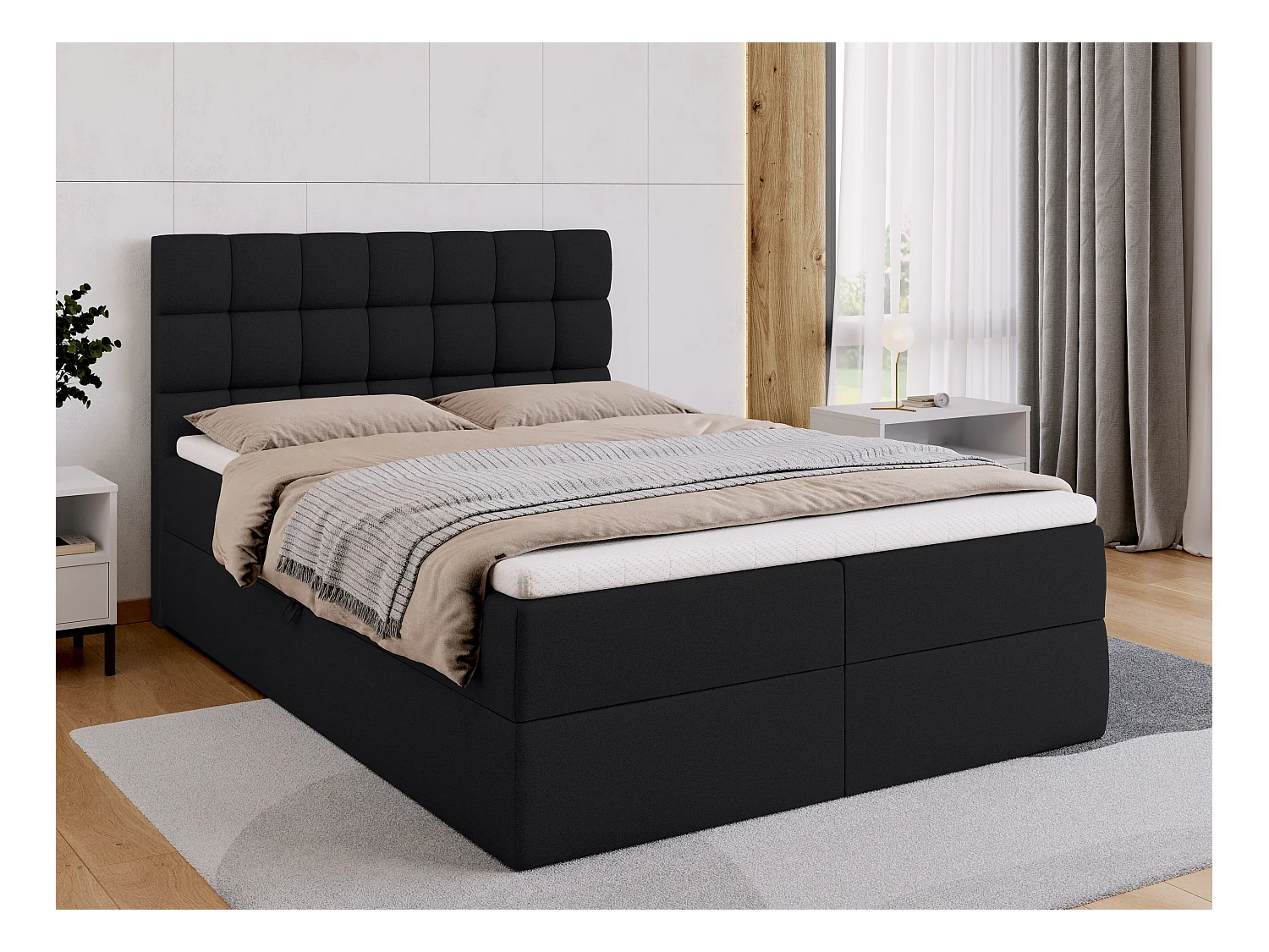 Lit boxspring avec rangement DAKOTA - matelas - surmatelas - noir - 140x200 cm