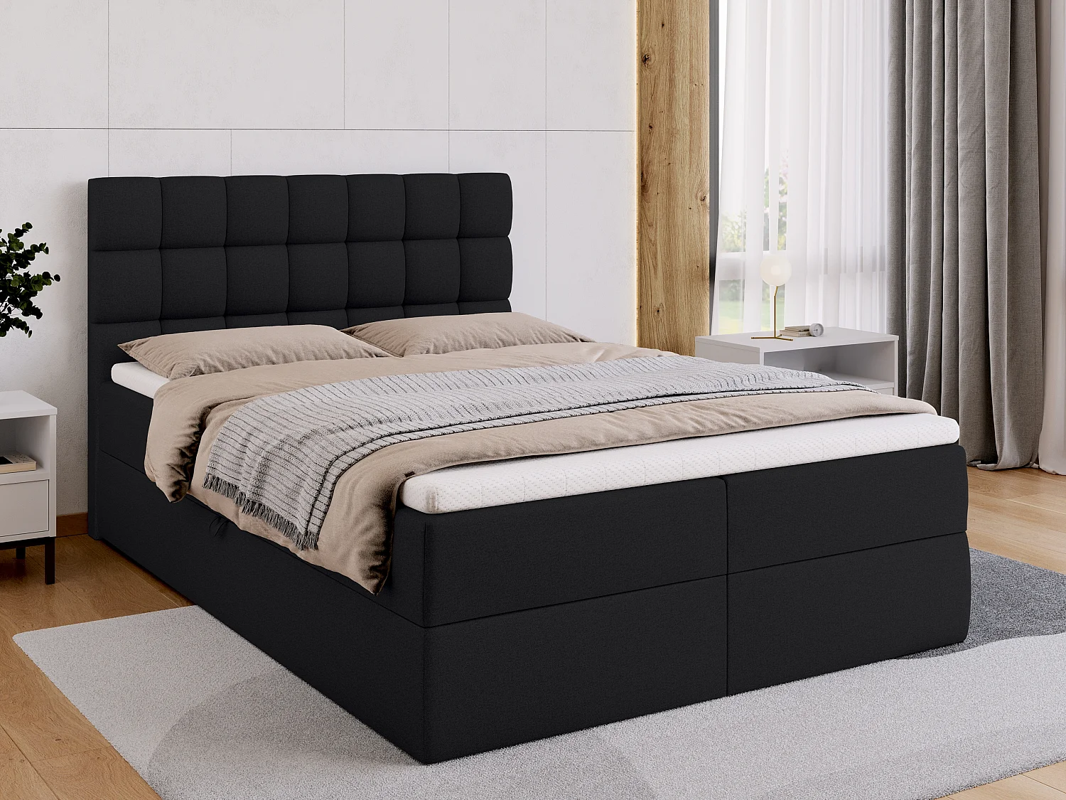 Lit boxspring avec rangement DAKOTA - matelas - surmatelas - noir - 140x200 cm