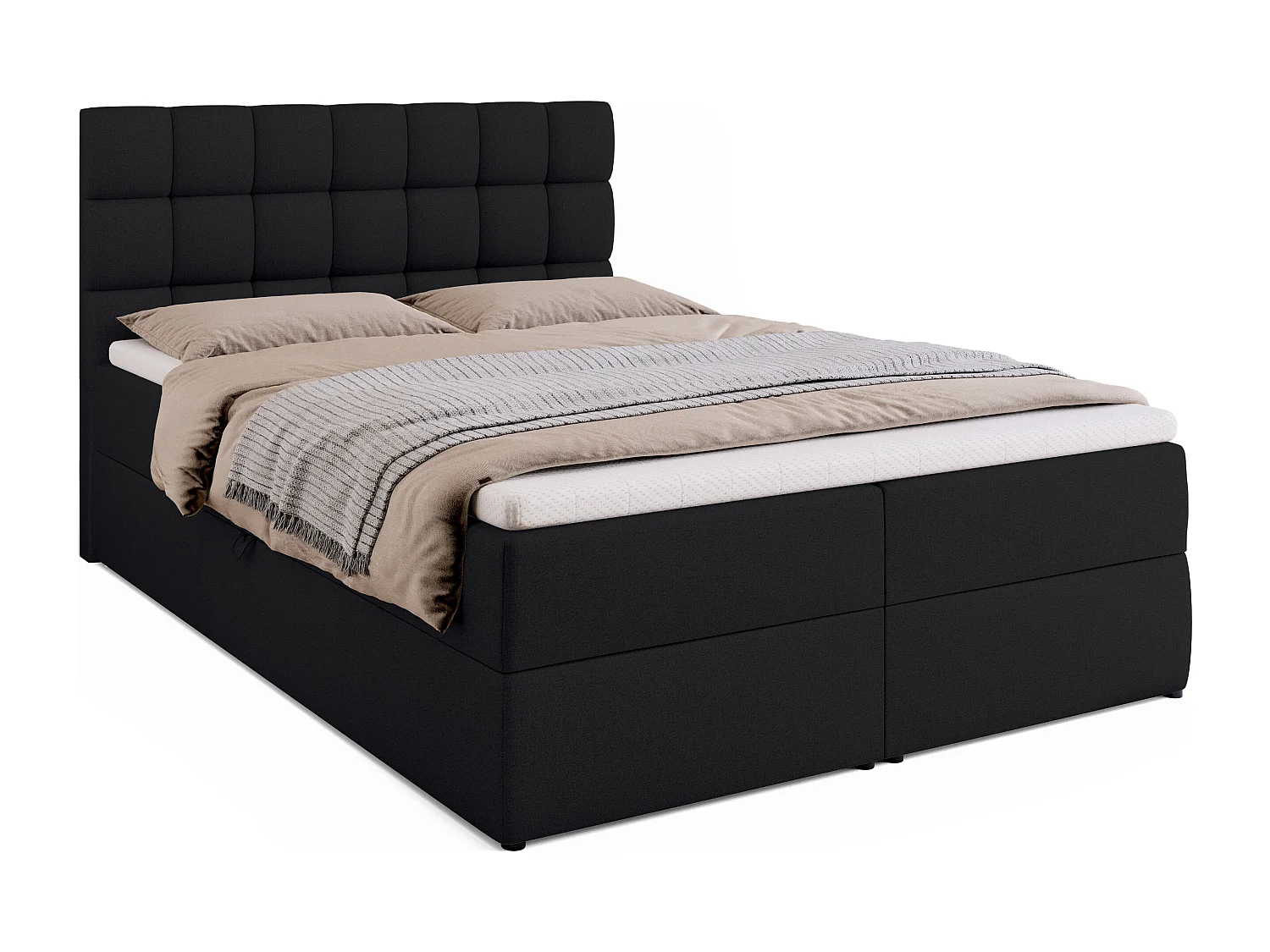 Lit boxspring avec rangement DAKOTA - matelas - surmatelas - noir - 140x200 cm
