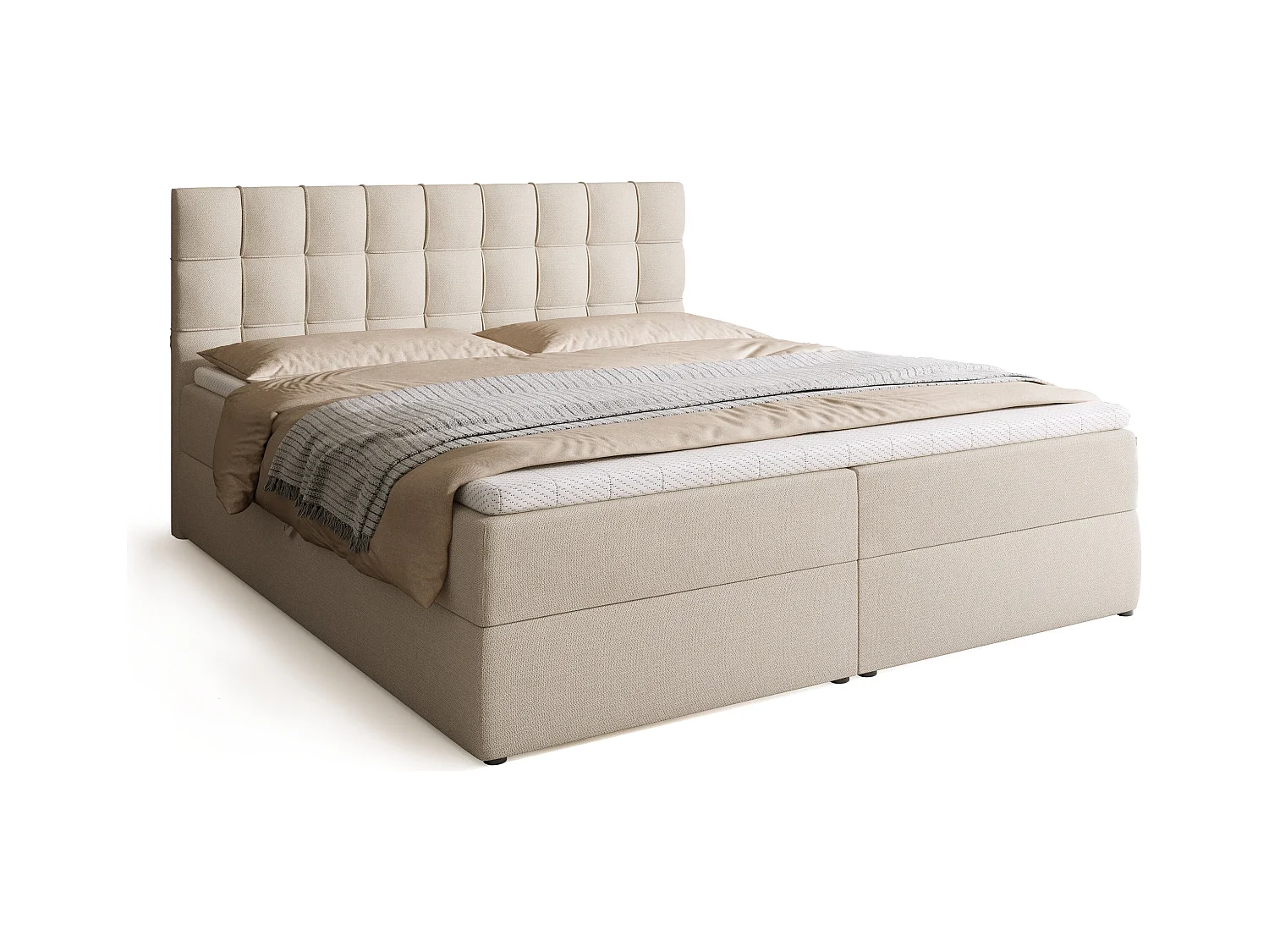 Boxspringbed met hoofdeinde, matras en dekmatras - DETROIT - 180x200 - beige