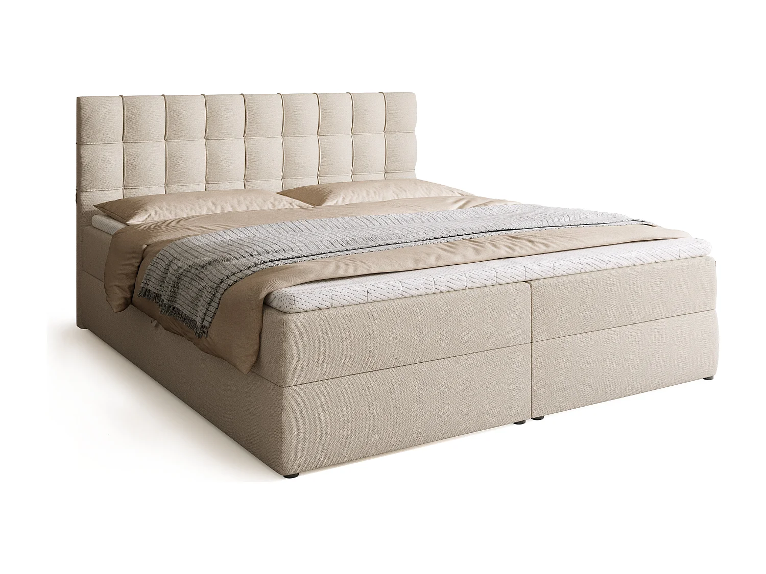 Lit boxspring avec rangement DETROIT - matelas - surmatelas - beige - 180x200 cm