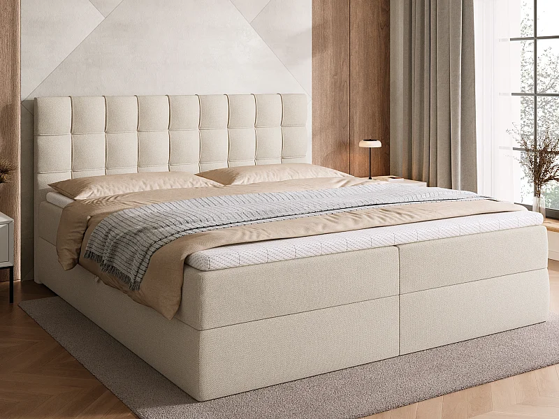 Lit boxspring avec rangement DETROIT - matelas - surmatelas - beige - 180x200 cm