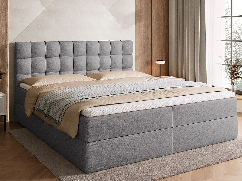 Lit boxspring avec rangement DETROIT - matelas - surmatelas - gris - 180x200 cm