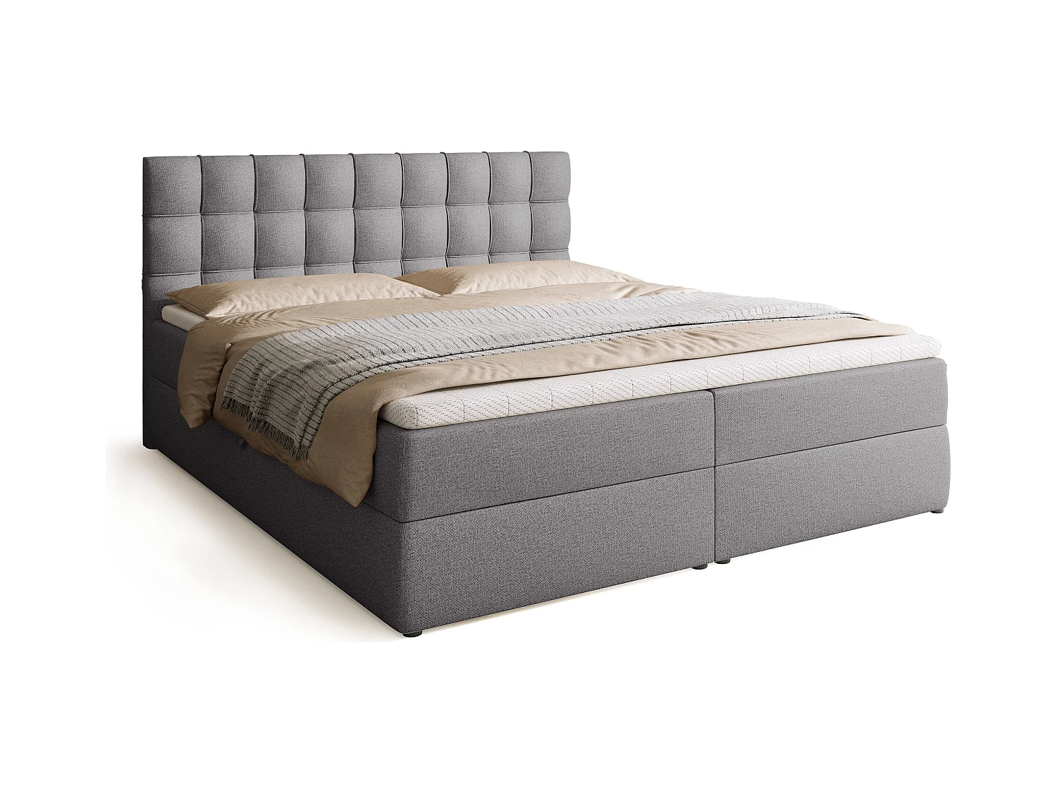 Lit boxspring avec rangement DETROIT - matelas - surmatelas - gris - 180x200 cm
