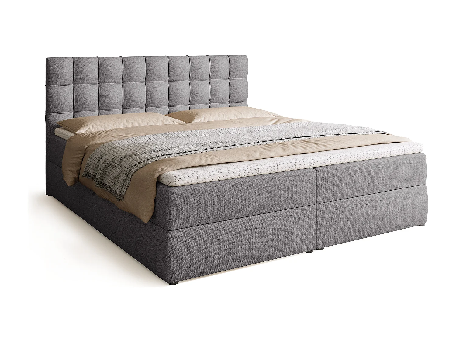 Boxspringbed met hoofdeinde, matras en dekmatras - DETROIT - 180x200 - grijs