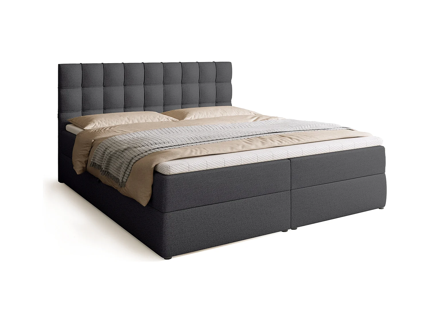 Boxspringbed met hoofdeinde, matras en dekmatras - DETROIT - 180x200 - donkergrijs