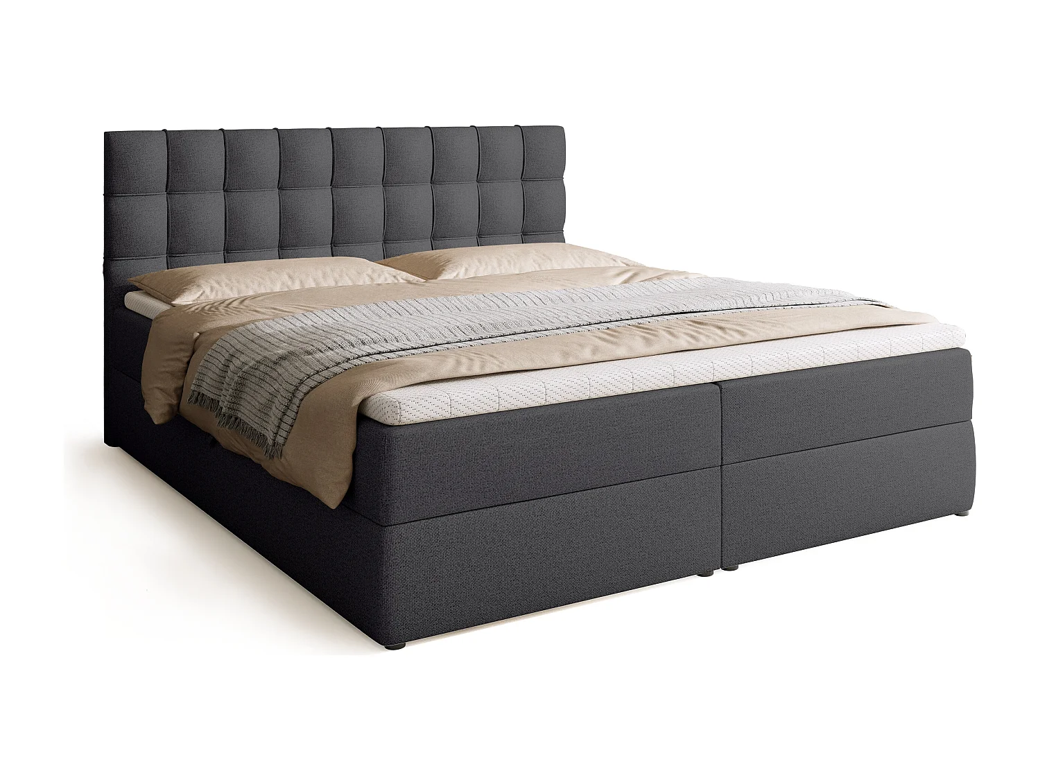 Lit boxspring avec rangement DETROIT - matelas - surmatelas - gris foncé - 180x200 cm