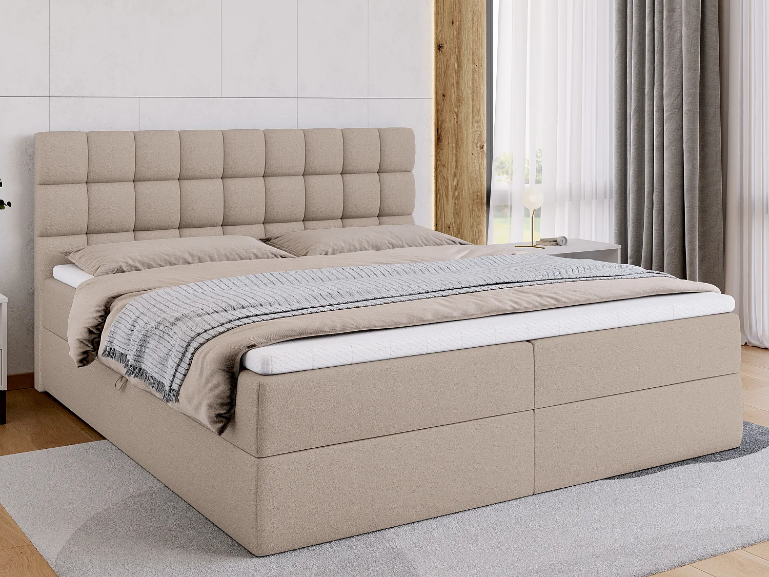 Boxspringbed met hoofdeinde, matras en dekmatras - DAKOTA - 180x200 - beige