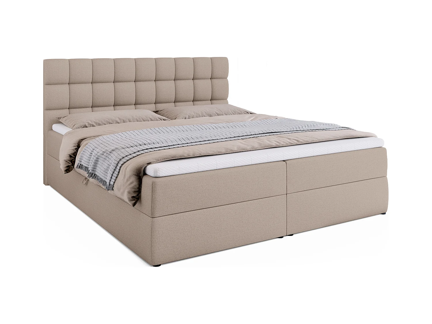 Boxspringbed met hoofdeinde, matras en dekmatras - DAKOTA - 180x200 - beige