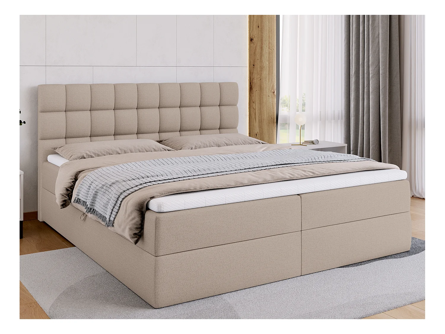 Lit boxspring avec rangement DAKOTA - matelas - surmatelas - beige - 180x200 cm
