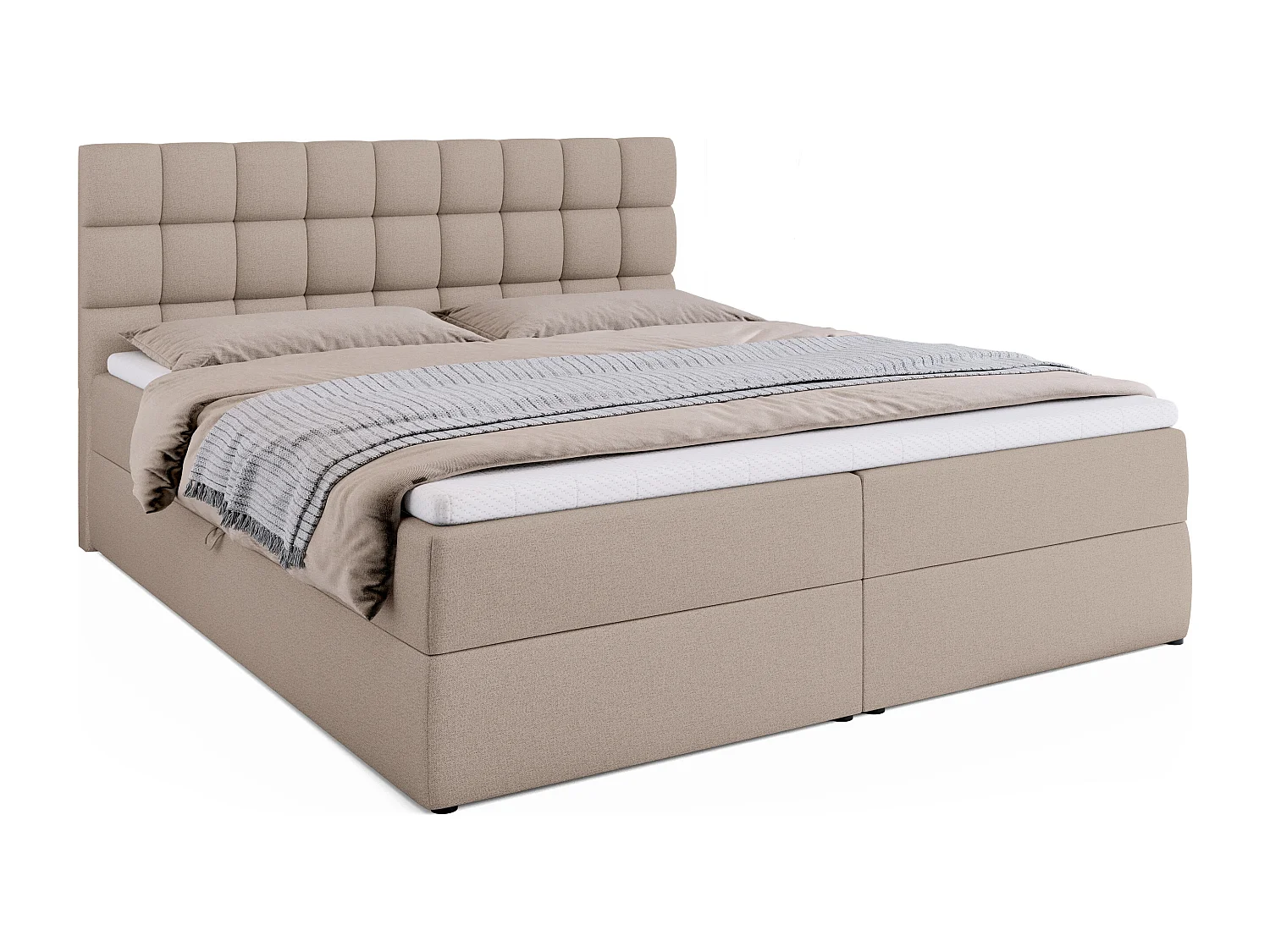 Lit boxspring avec rangement DAKOTA - matelas - surmatelas - beige - 180x200 cm