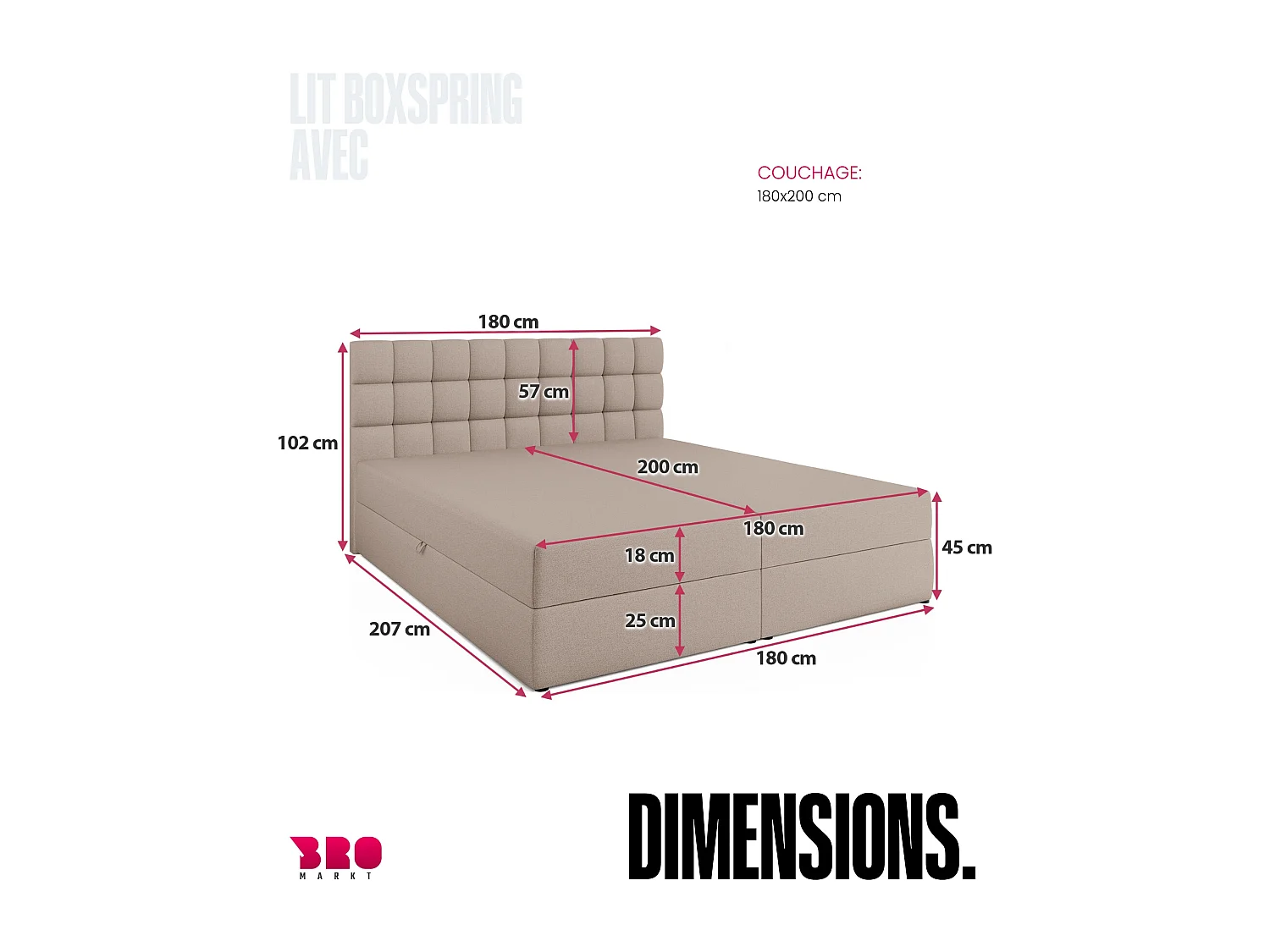 Lit boxspring avec rangement DAKOTA - matelas - surmatelas - beige - 180x200 cm