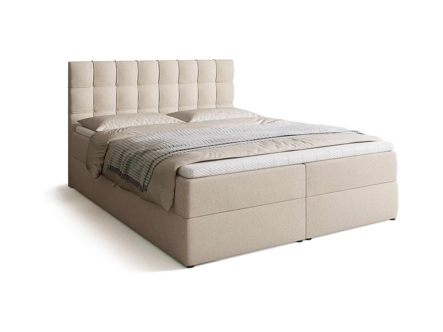 Boxspringbed met hoofdeinde, matras en dekmatras - DETROIT - 160x200 - beige