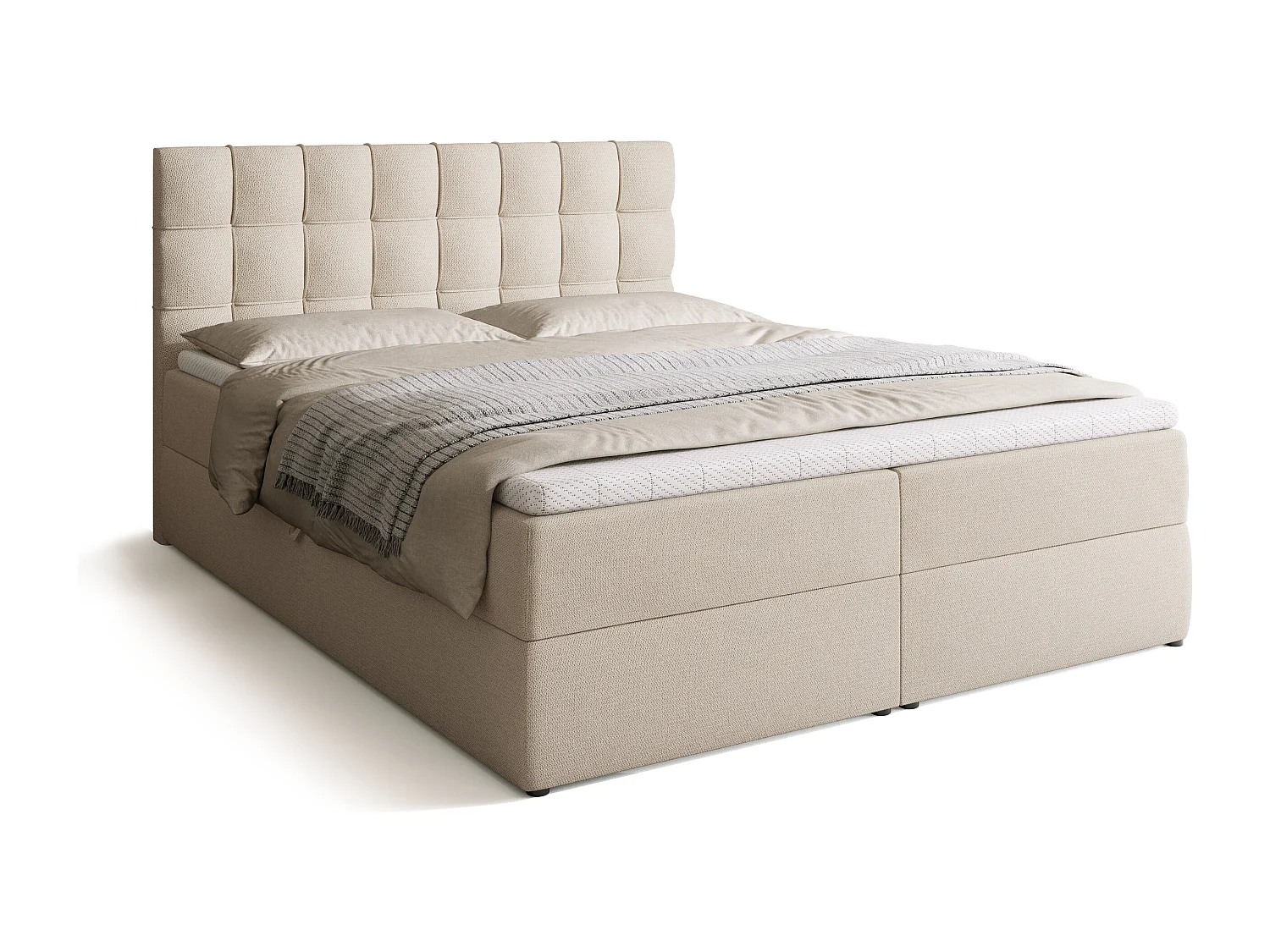 Lit boxspring avec rangement DETROIT - matelas - surmatelas - beige - 160x200 cm