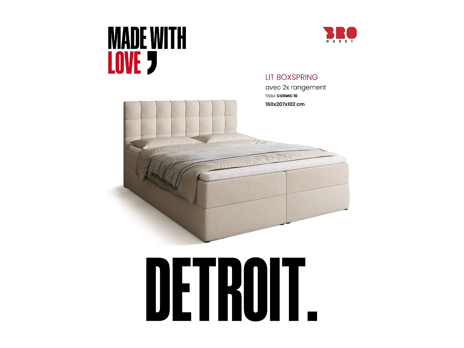 Lit boxspring avec rangement DETROIT - matelas - surmatelas - beige - 160x200 cm