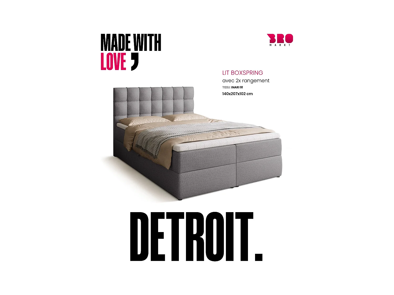 Boxspringbed met hoofdeinde, matras en dekmatras - DETROIT - 140x200 - grijs