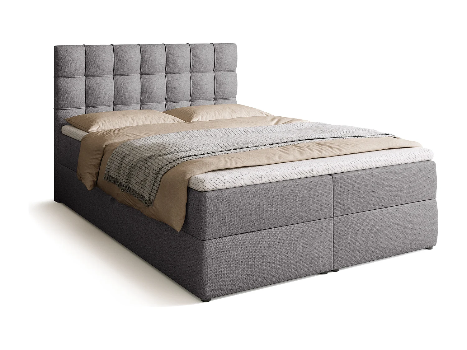 Lit boxspring avec rangement DETROIT - matelas - surmatelas - gris - 140x200 cm