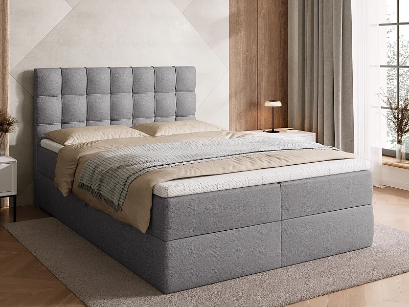 Boxspringbed met hoofdeinde, matras en dekmatras - DETROIT - 140x200 - grijs