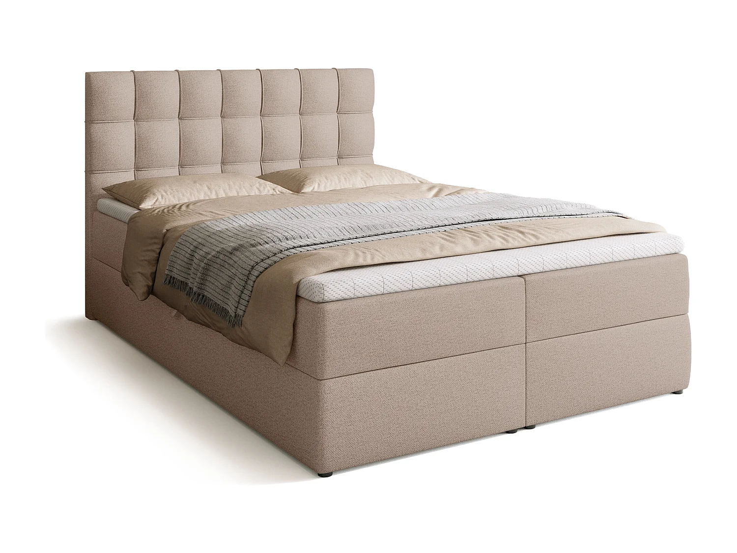 Lit boxspring avec rangement DETROIT - matelas - surmatelas - beige - 140x200 cm