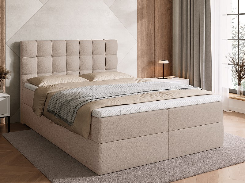 Lit boxspring avec rangement DETROIT - matelas - surmatelas - beige ...