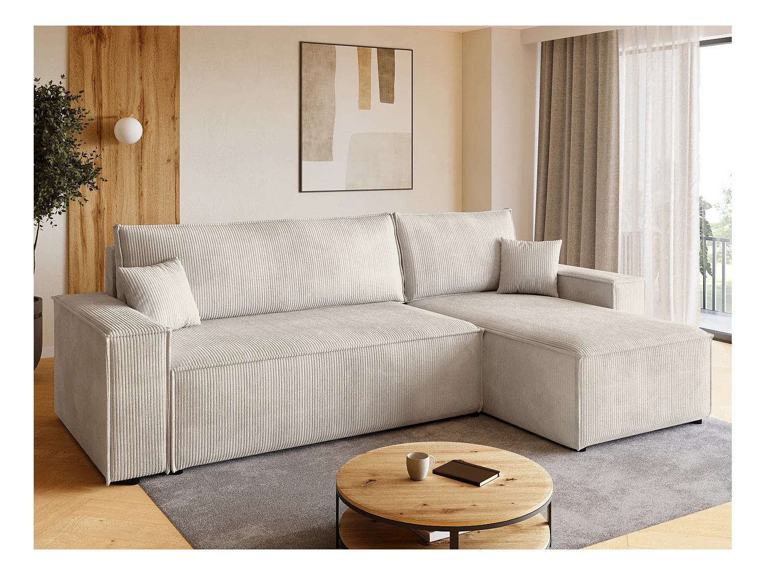 Hoekbank met slaapfunctie vanille ADI L