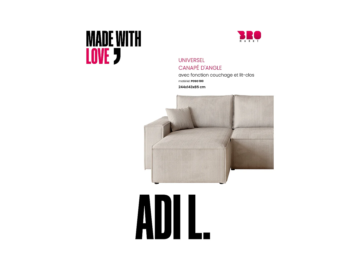 Hoekbank met slaapfunctie vanille ADI L