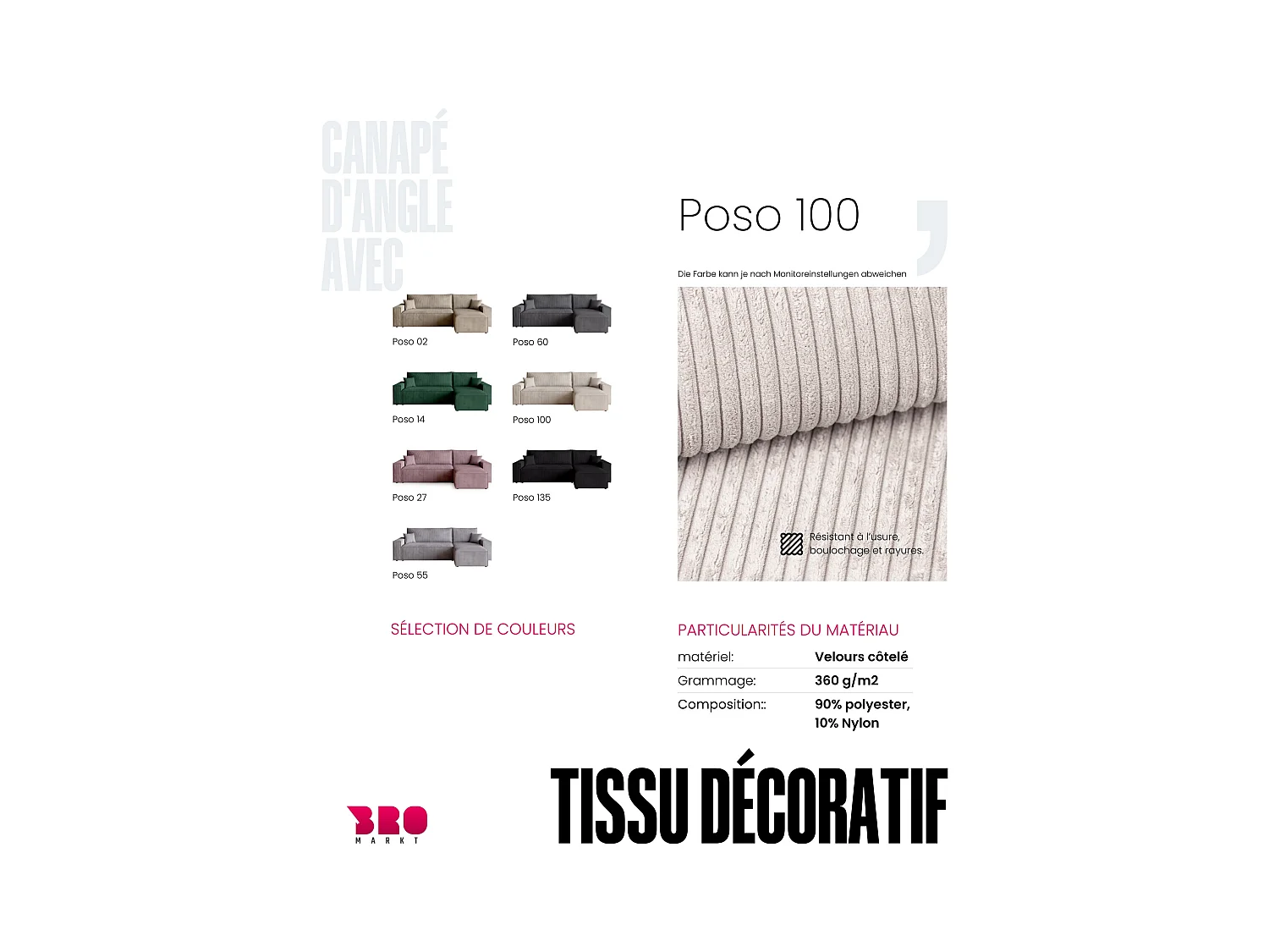 Hoekbank met slaapfunctie vanille ADI L