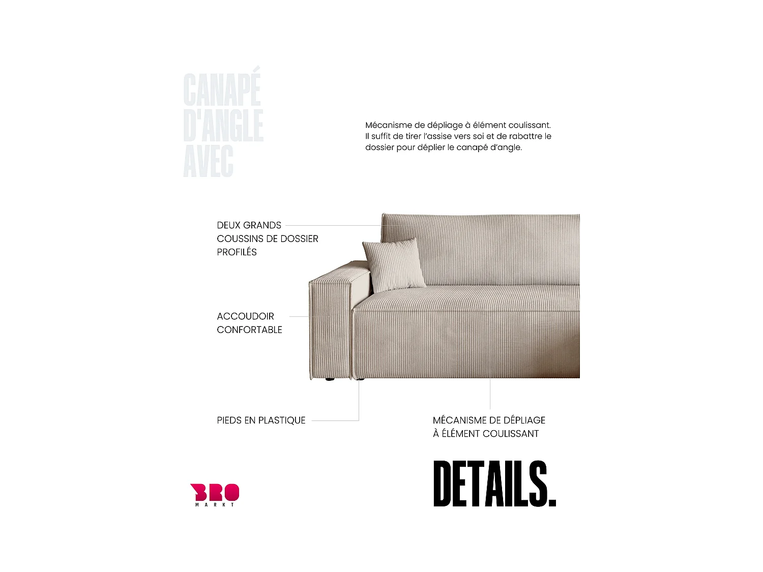 Hoekbank met slaapfunctie vanille ADI L