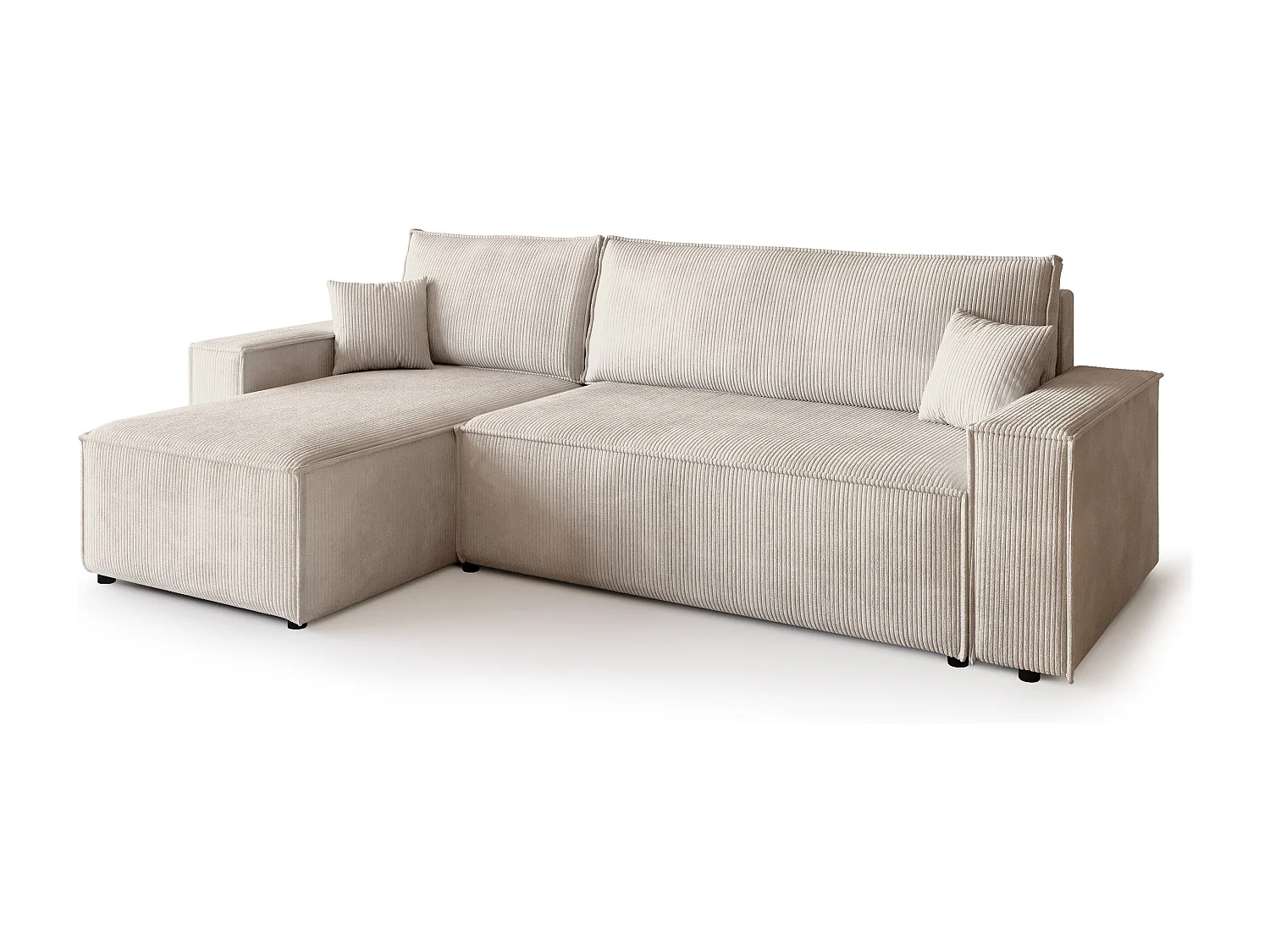 Canapé d'angle convertible en velours côtelé vanille ADI L