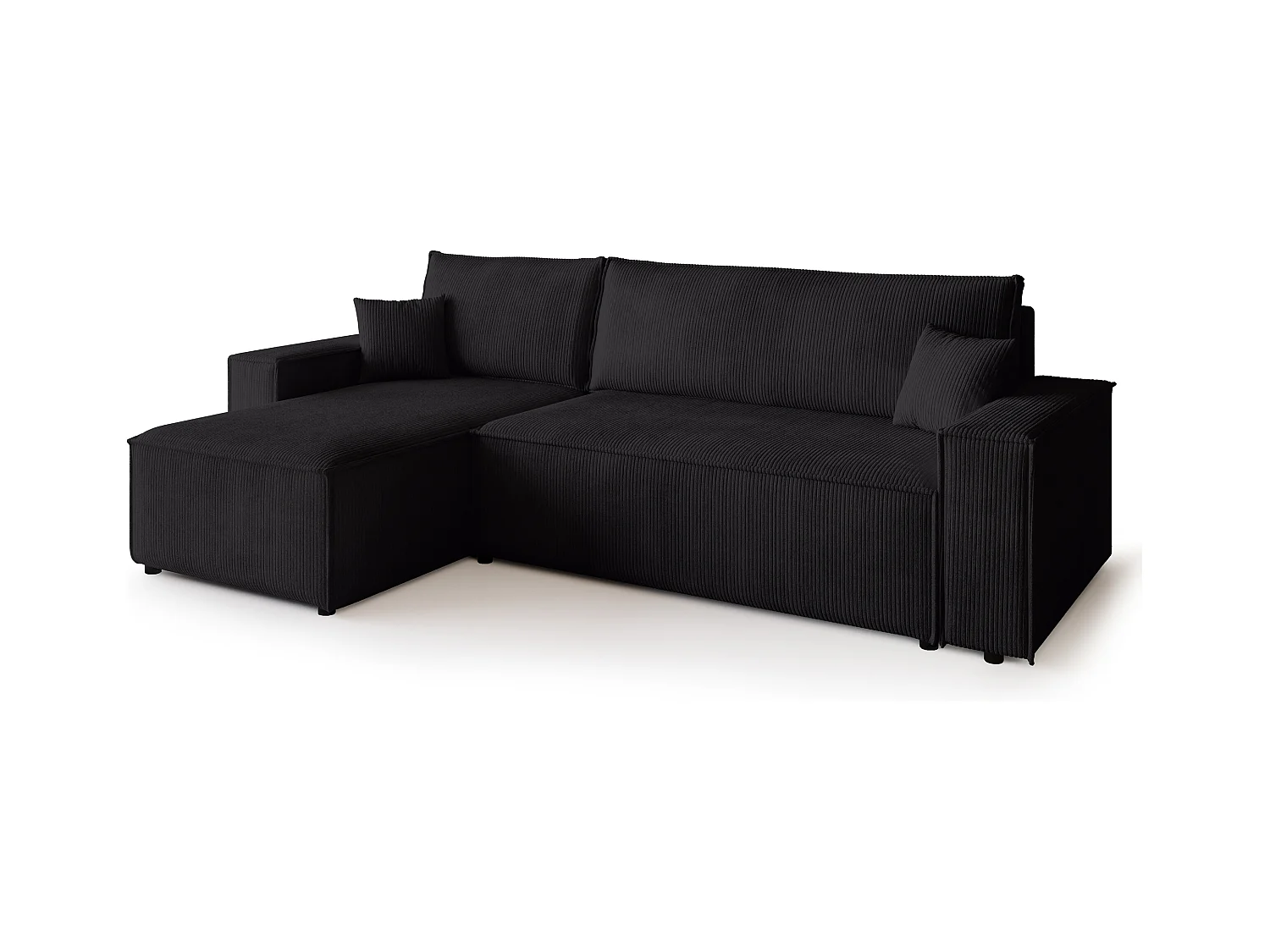 Canapé d'angle convertible en velours côtelé noir ADI L