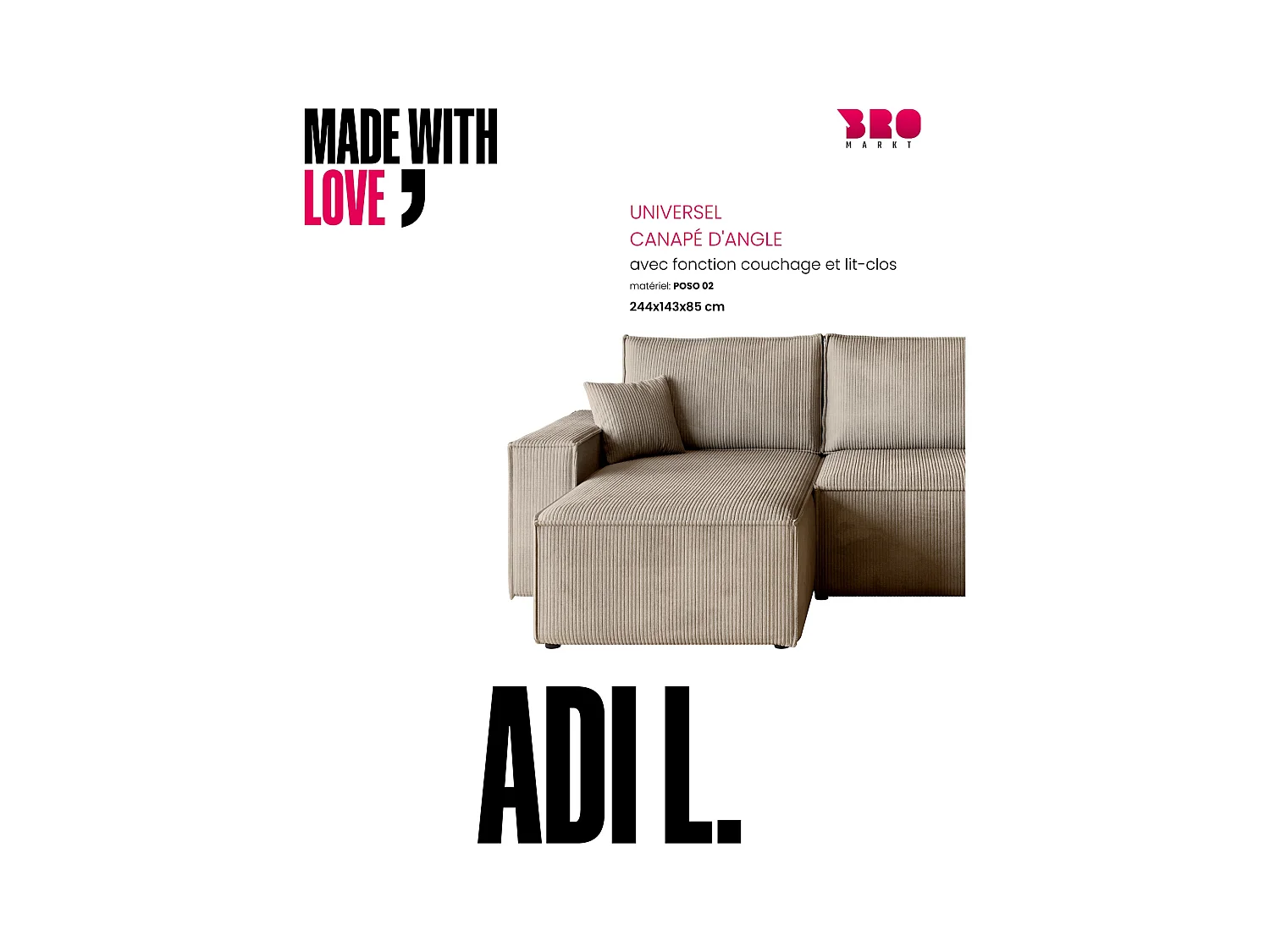 Hoekbank met slaapfunctie beige ADI L