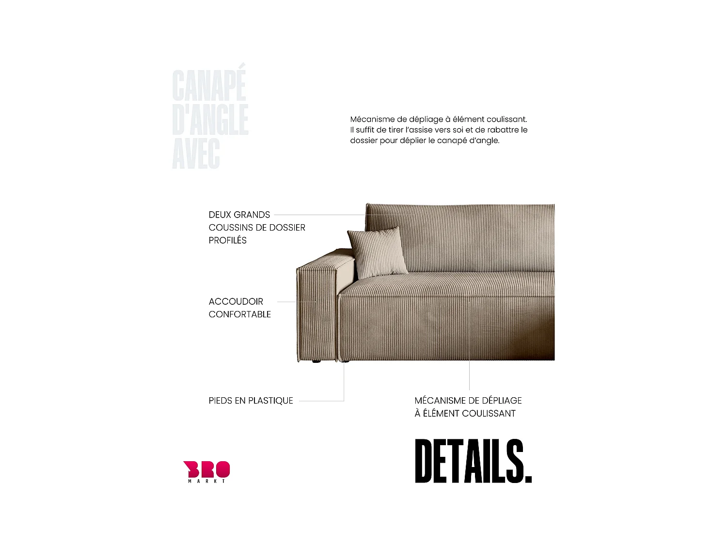 Hoekbank met slaapfunctie beige ADI L