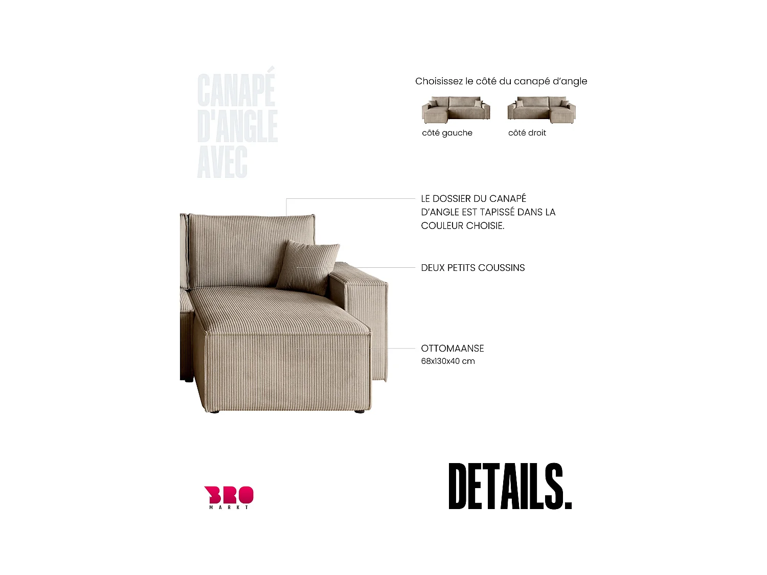 Hoekbank met slaapfunctie beige ADI L