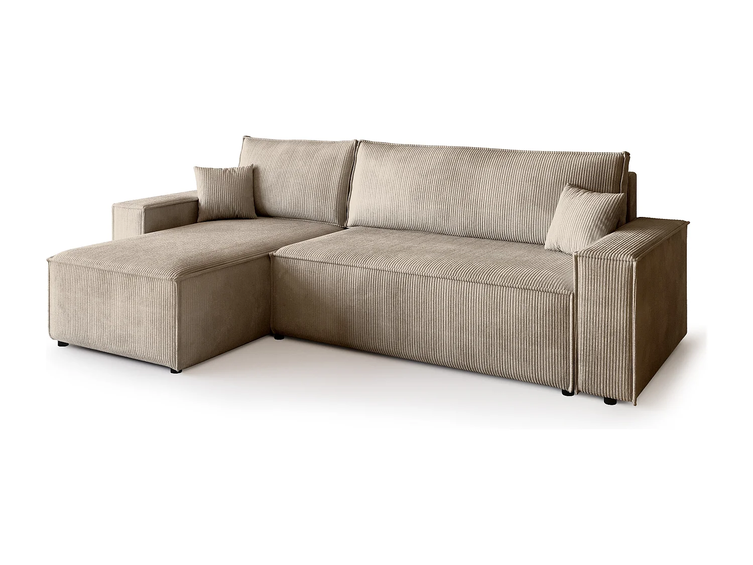 Canapé d'angle convertible en velours côtelé beige ADI L