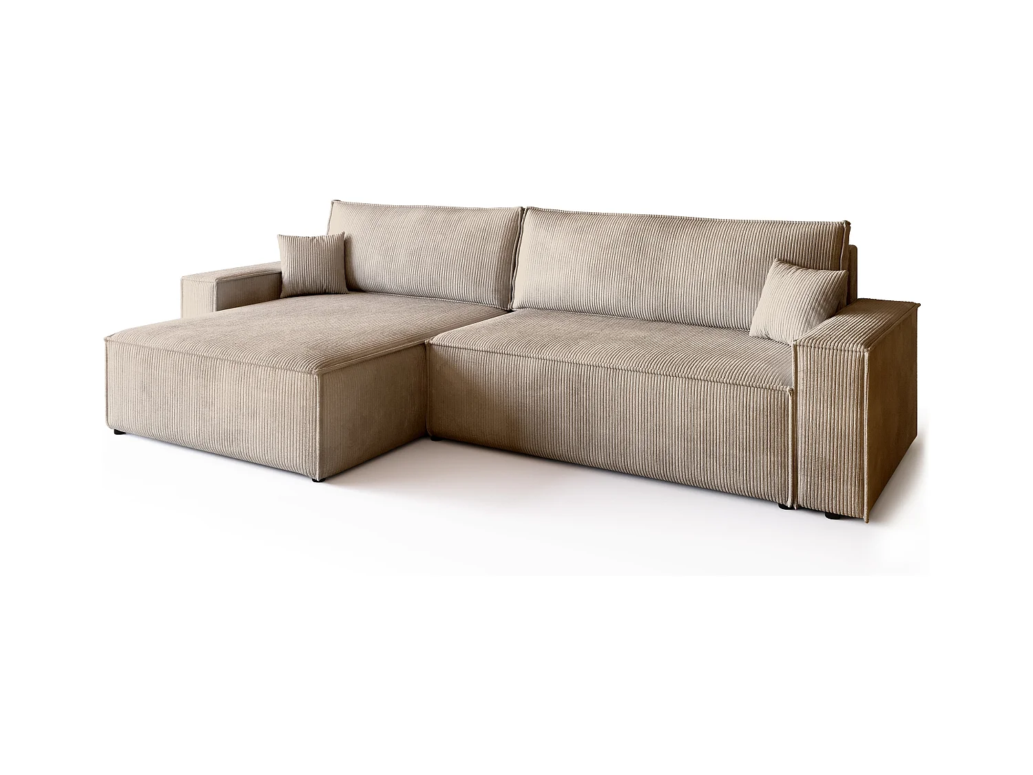 Canapé d'angle convertible en velours côtelé beige ADI XL