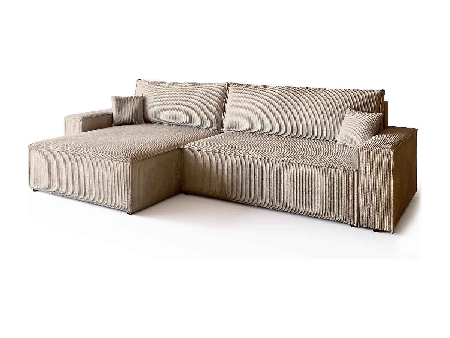 Canapé d'angle convertible en velours côtelé beige ADI XL