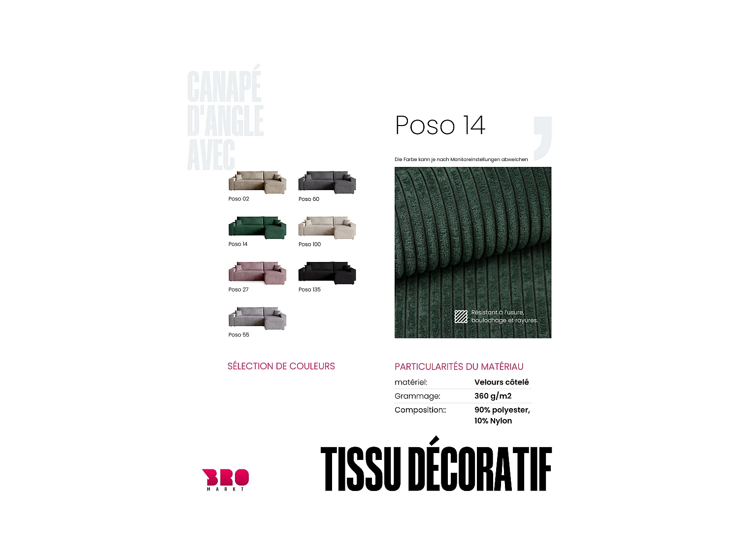 Canapé d'angle convertible en velours côtelé vert bouteille ADI L