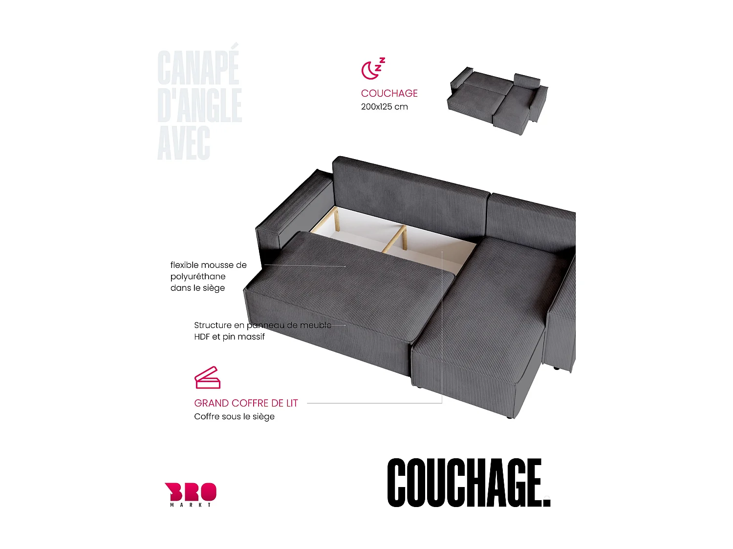 Canapé d'angle convertible en velours côtelé vert bouteille ADI L