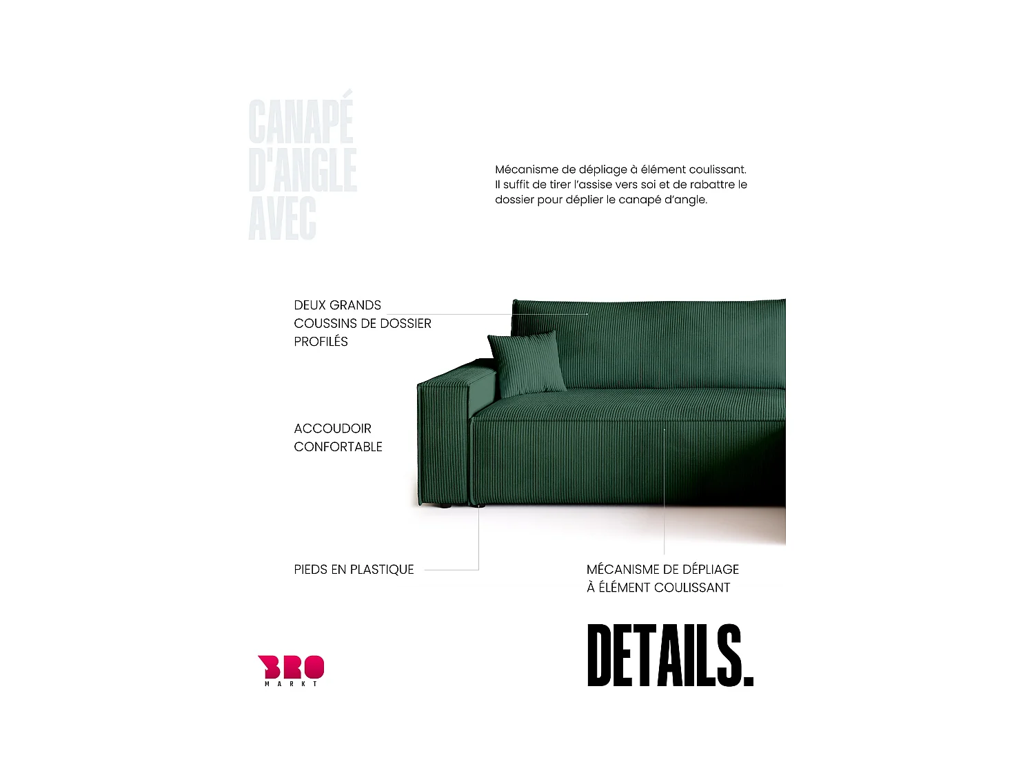 Hoekbank met slaapfunctie groente ADI XL