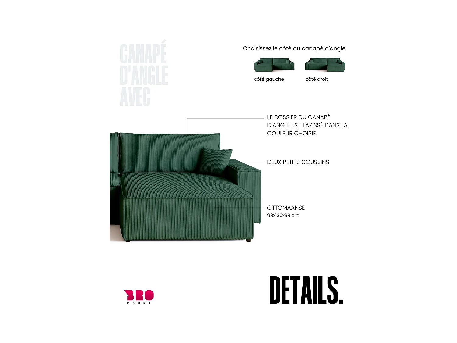 Hoekbank met slaapfunctie groente ADI XL