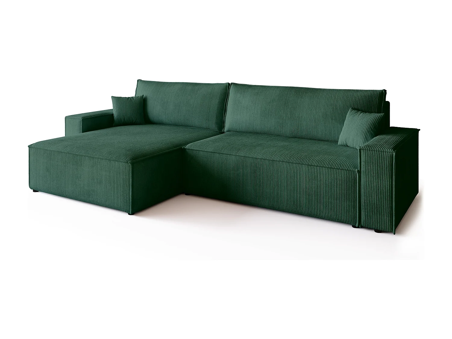 Canapé d'angle convertible en velours côtelé vert bouteille ADI XL