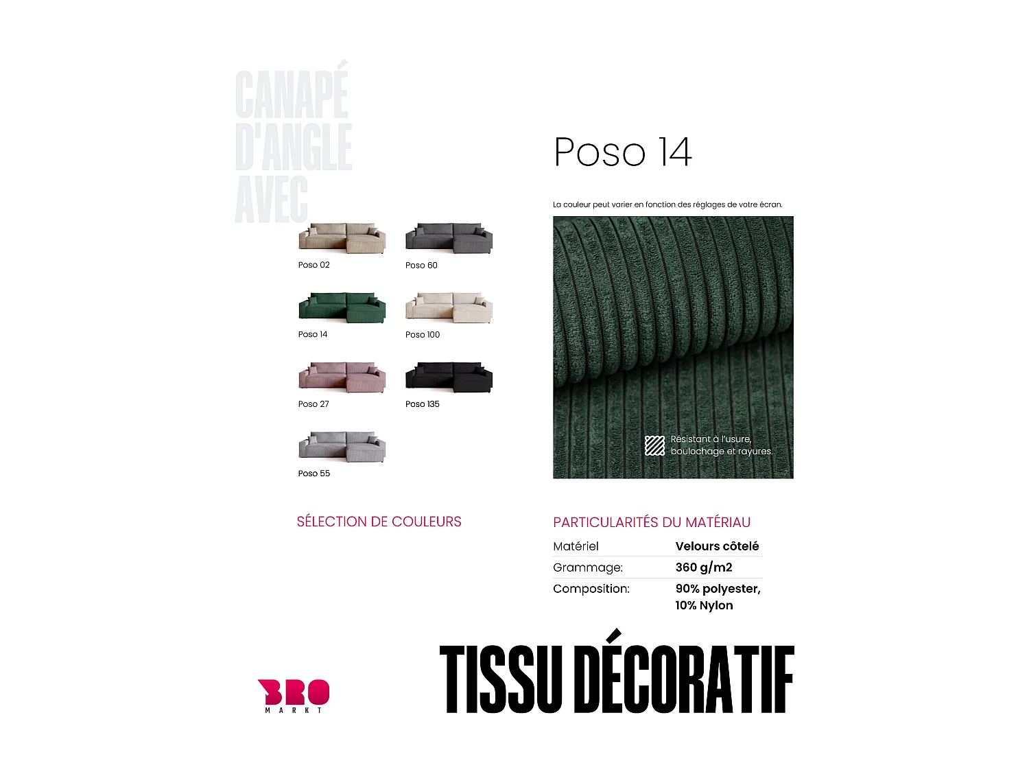 Canapé d'angle convertible en velours côtelé vert bouteille ADI XL