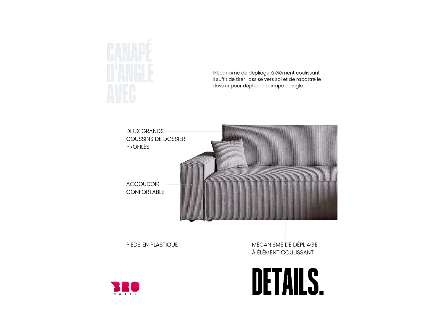 Hoekbank met slaapfunctie lichgrijs ADI L