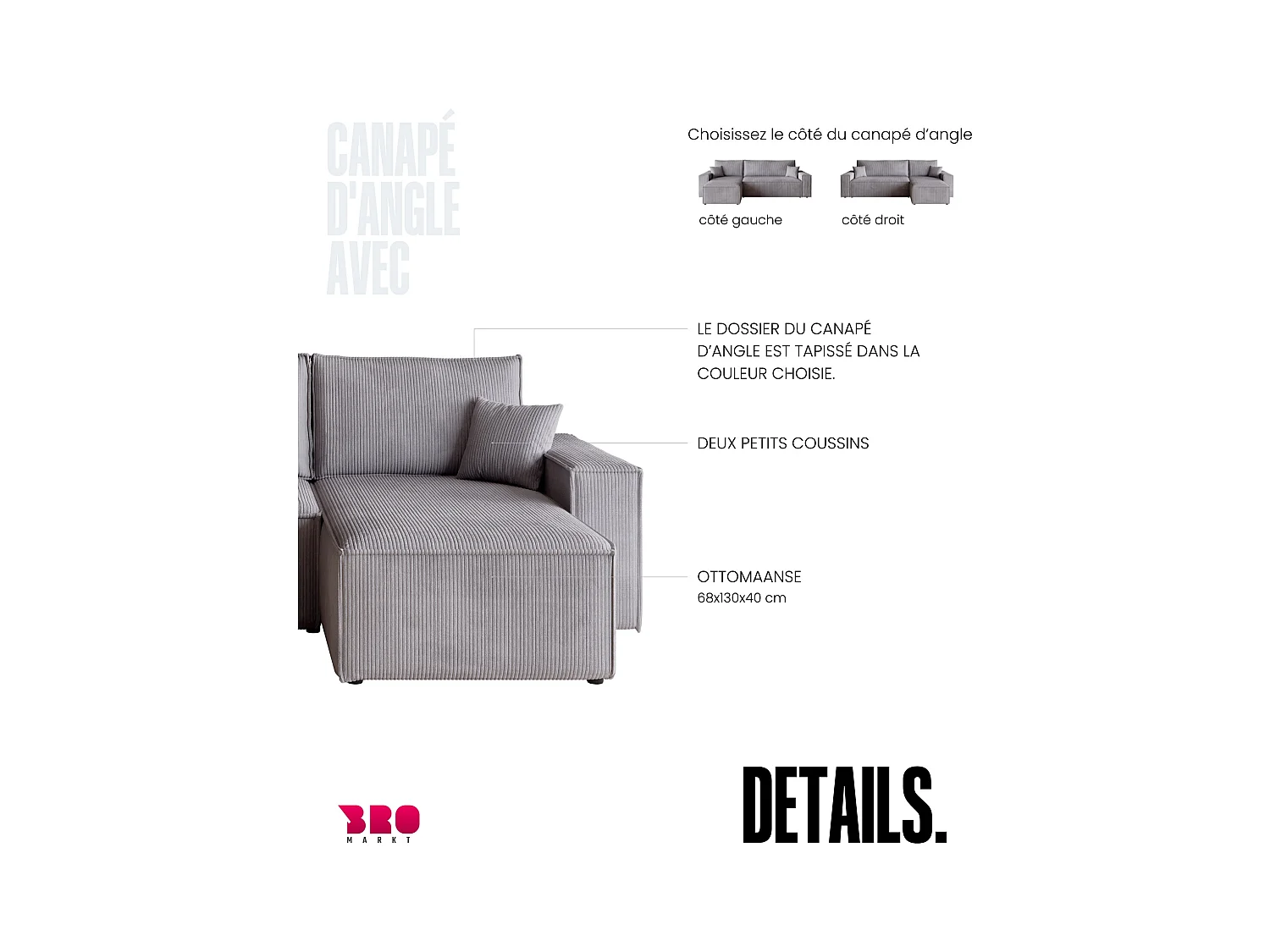 Hoekbank met slaapfunctie lichgrijs ADI L