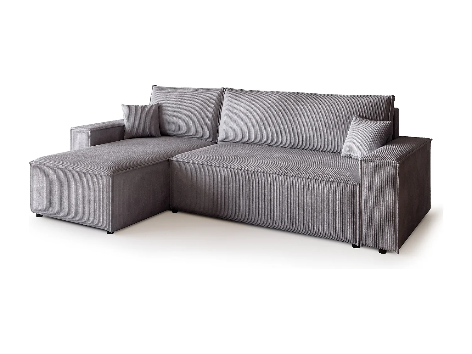 Canapé d'angle convertible en velours côtelé gris clair ADI L