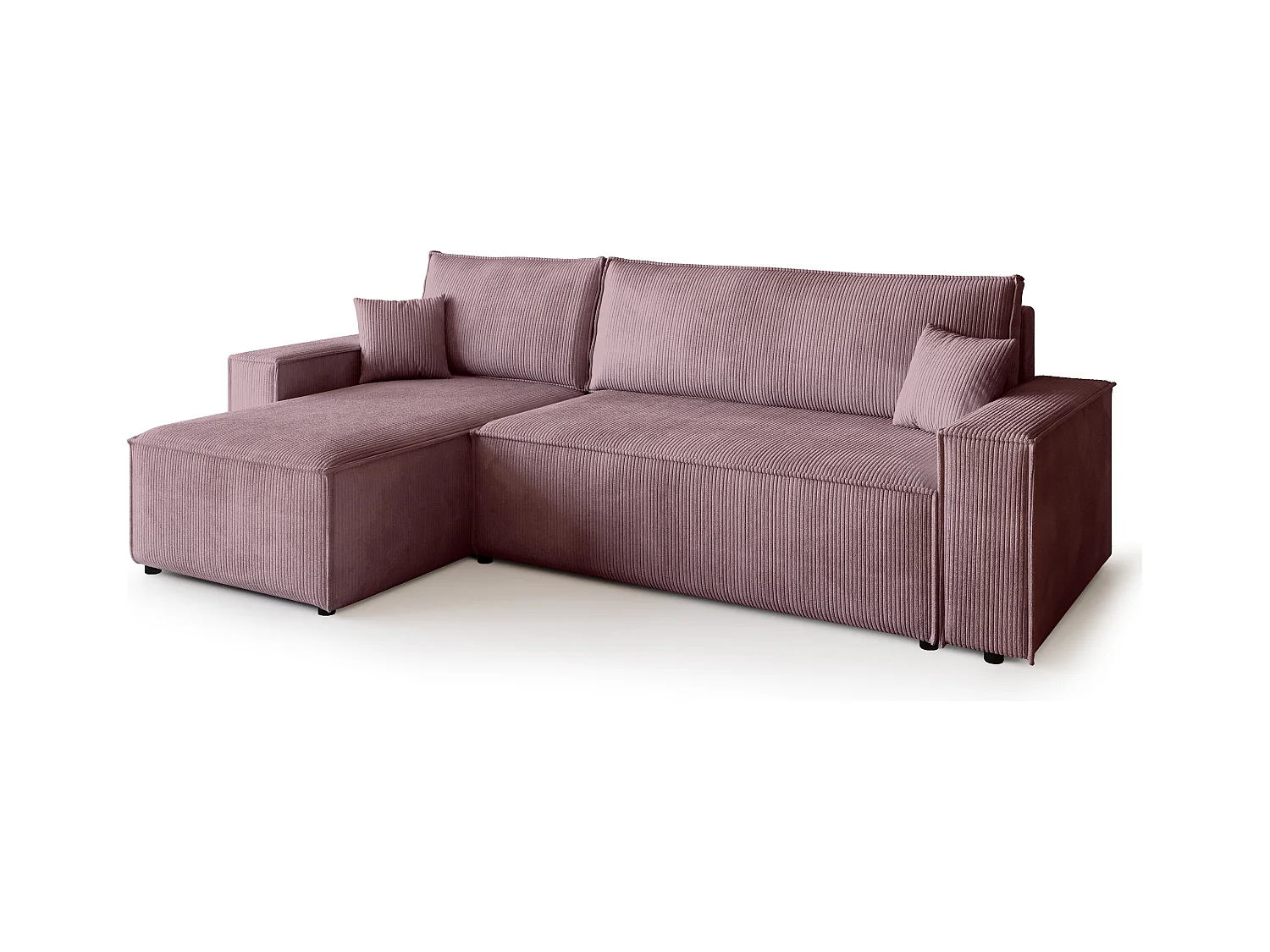 Canapé d'angle convertible en velours côtelé rose ADI L