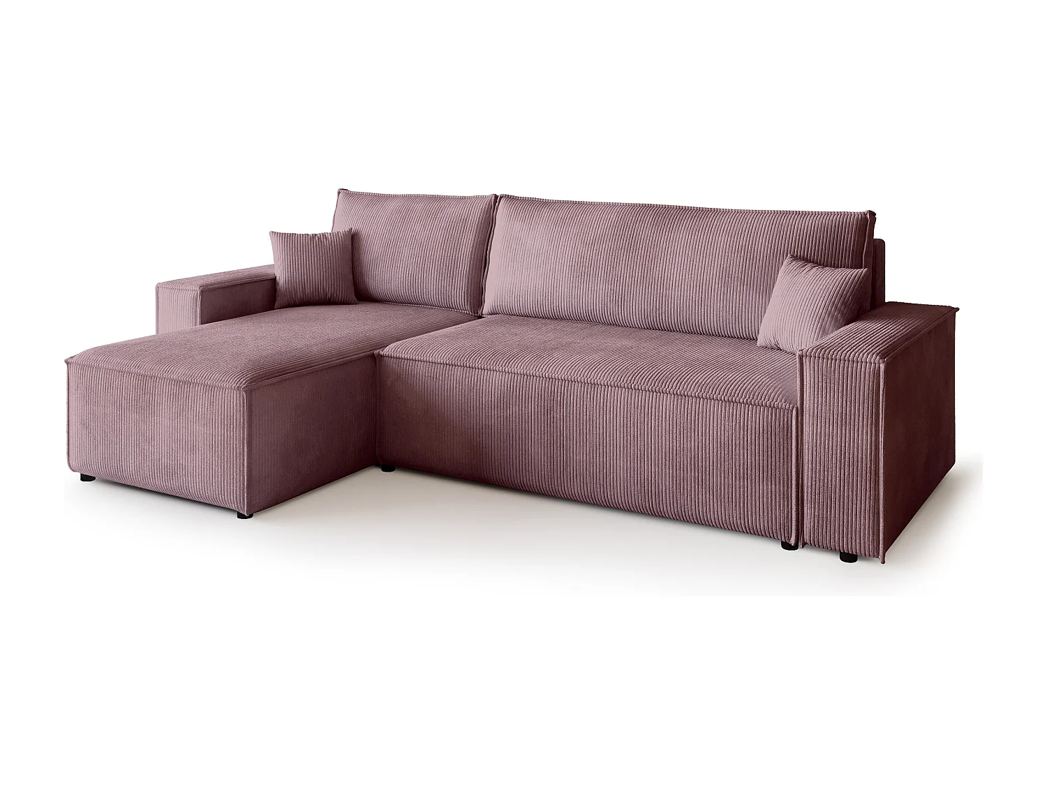 Canapé d'angle convertible en velours côtelé rose ADI L