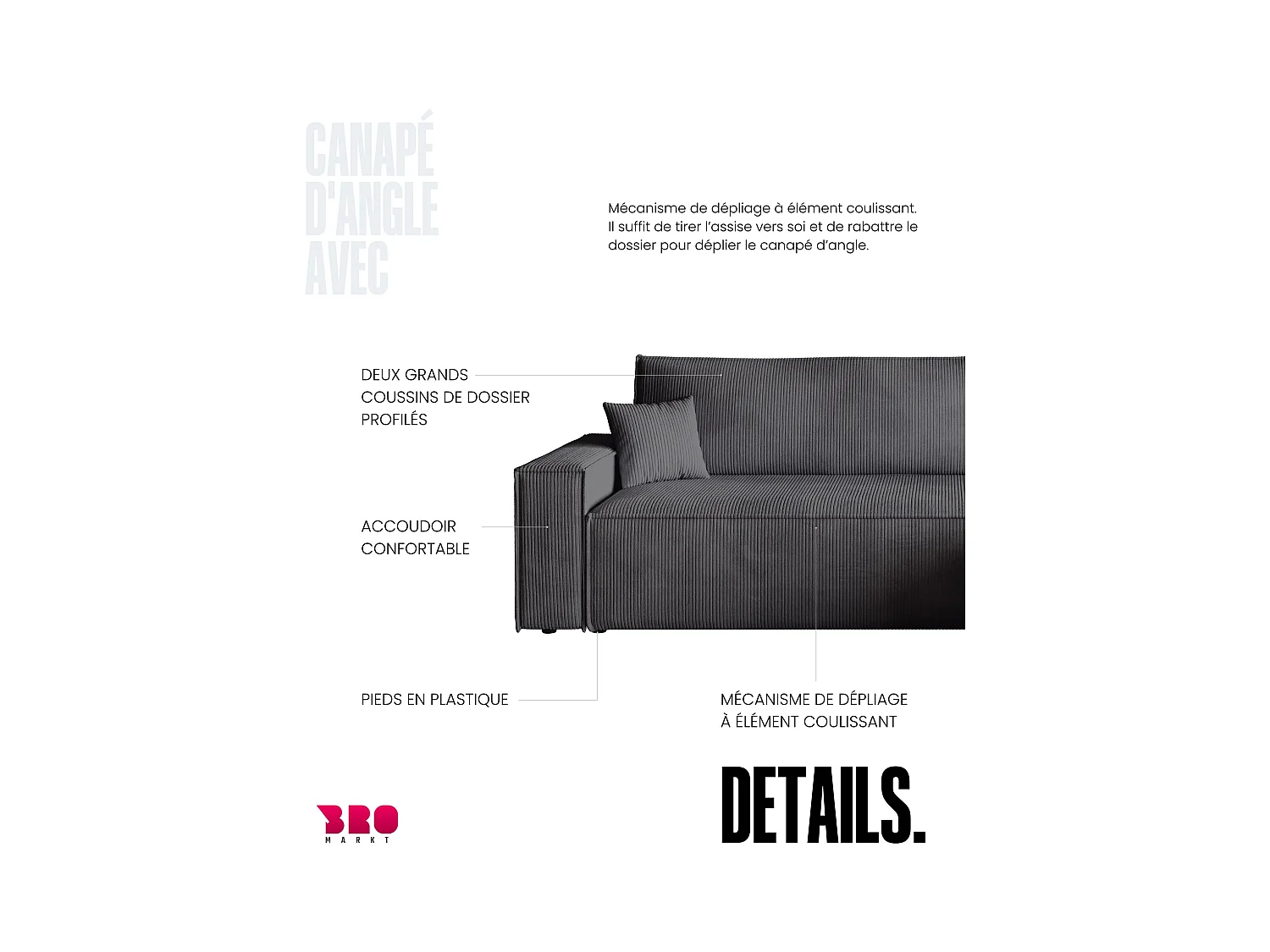 Hoekbank met slaapfunctie grijs ADI L