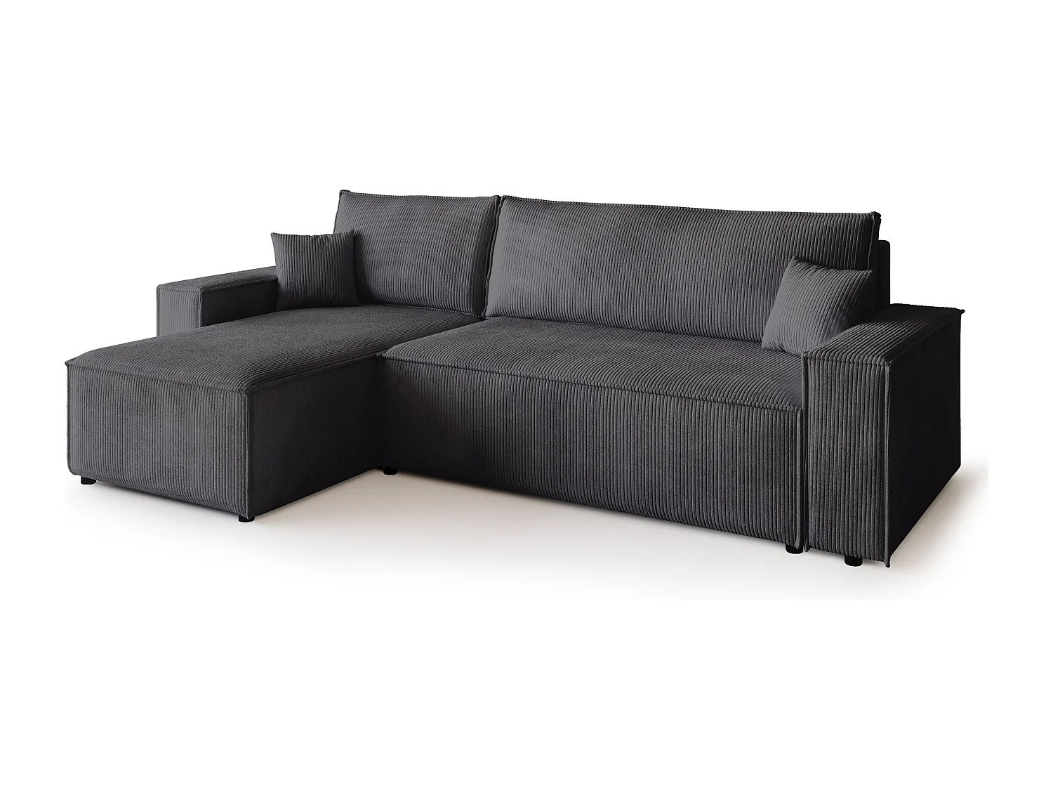 Canapé d'angle convertible en velours côtelé gris ADI L